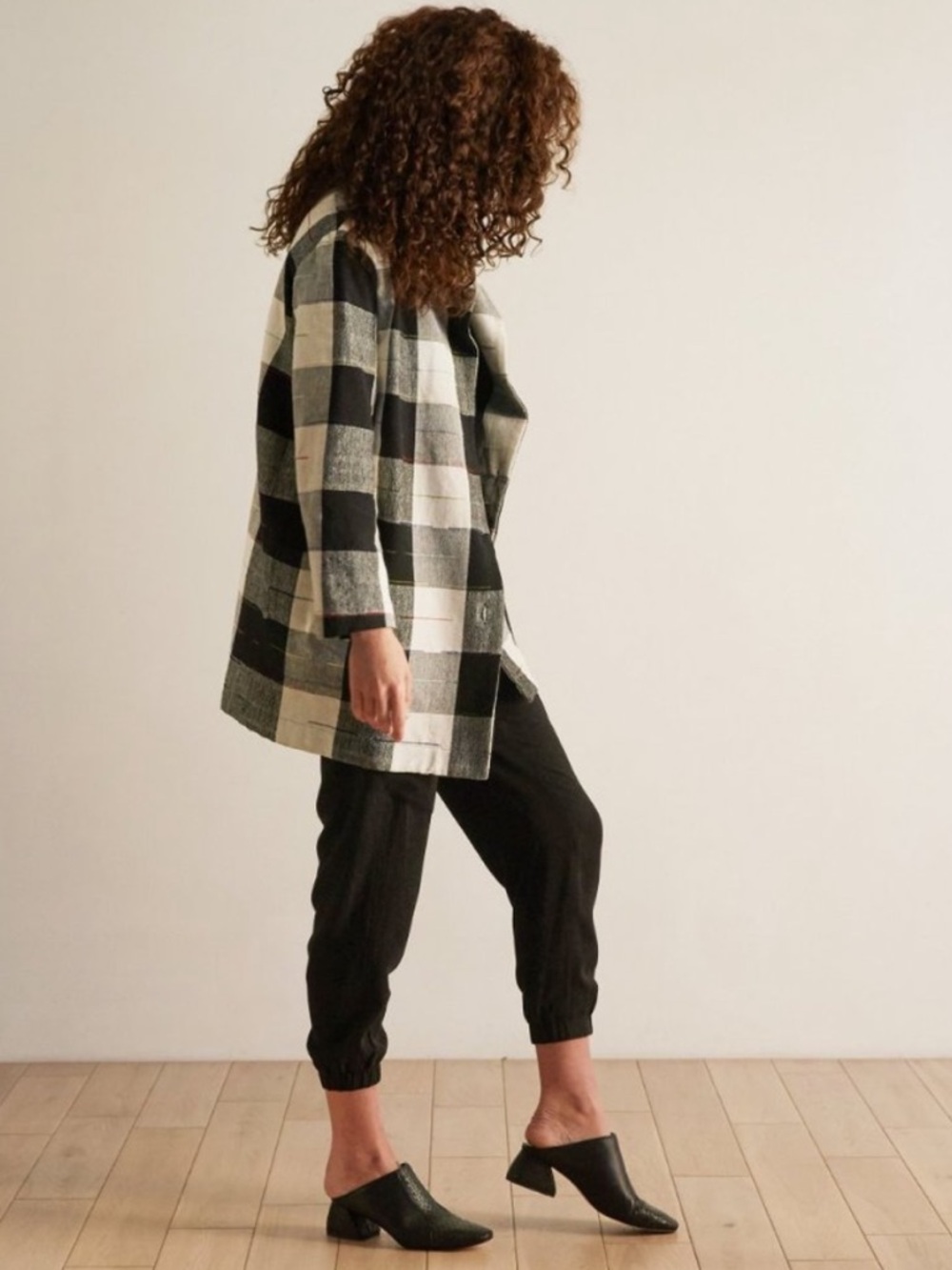Anthropologie The Odells Cairo Plaid Blazer Jacket Black White Gingham Check L - Picture 3 of 16